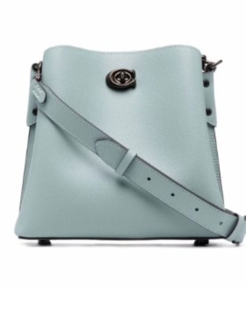 New: Coach willow bucket bag C3766 in sage blue/pewter metal.
